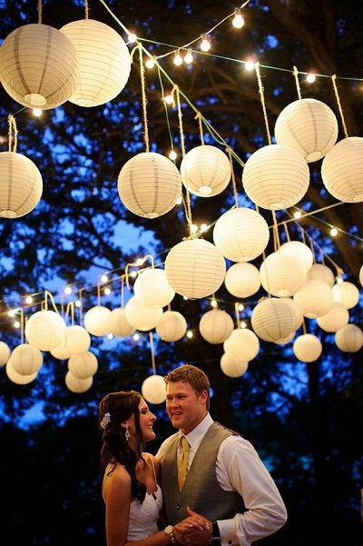 Hanging paper lanterns outdoor wedding lighting