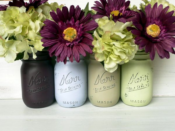 Painted mason jar flower arrangement wedding