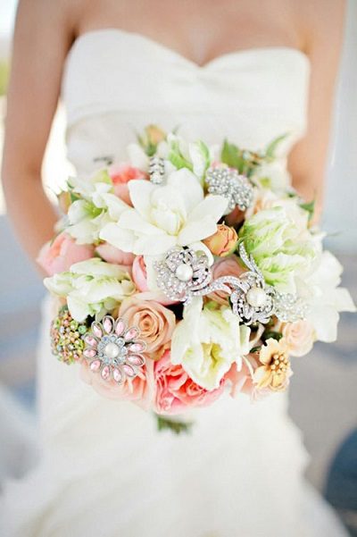 Bejeweled flower bridal wedding bouquet trends 2014