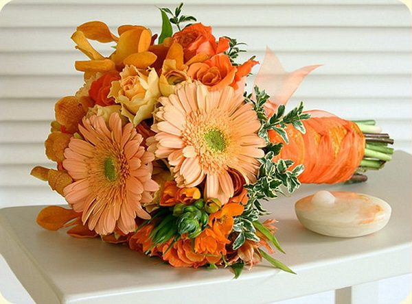 Celosia orange bouquet wedding color trends 2014