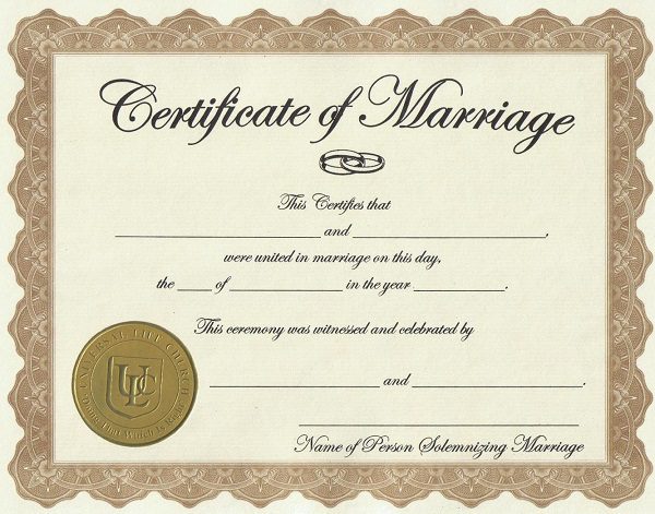 official marriage license certificate