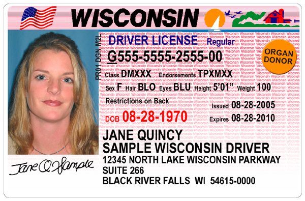 sample Wisconsin drivers license