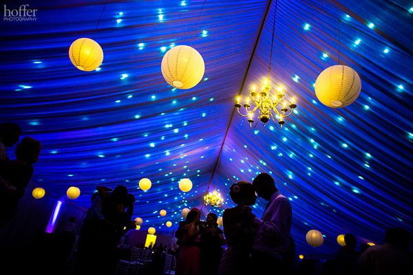 blue uplighting paper lanterns wedding lighting