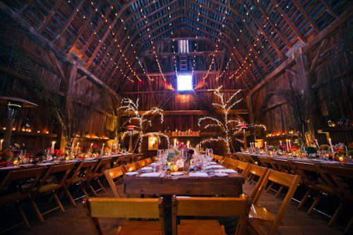 Christmas lights wedding barn