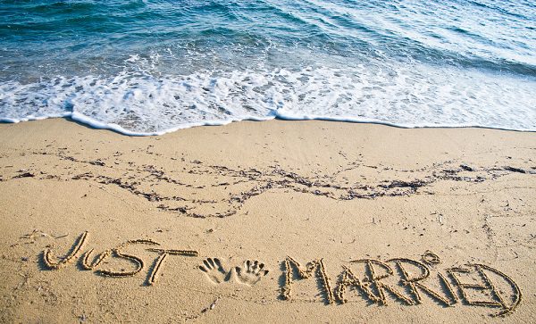 destination beach wedding just married