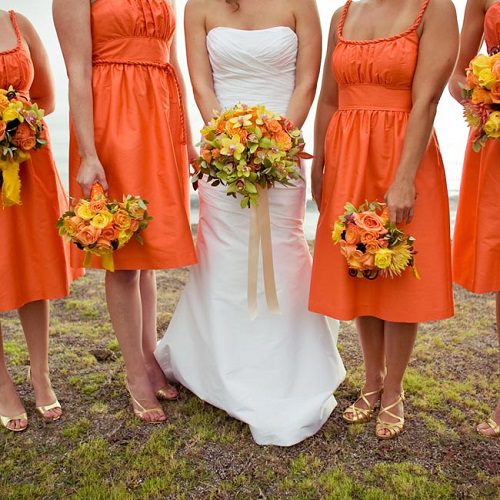 orange yellow bridesmaids dresses