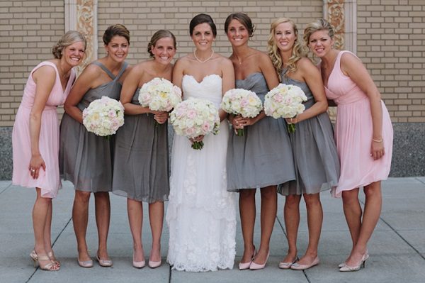 pink grey ivory bridesmaid dresses