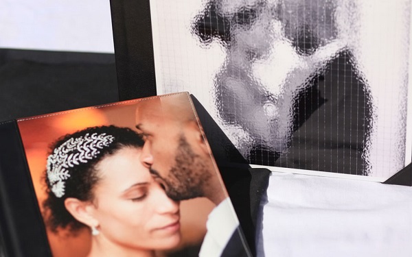 Printed leather photo cover metallic wedding album
