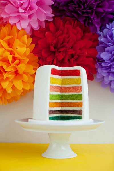 rainbow wedding cake slice