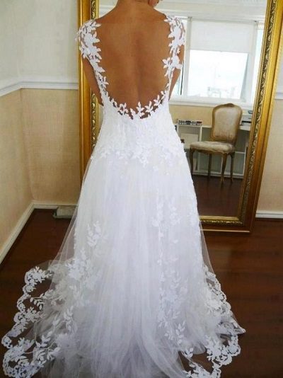 backless embroidered wedding dress