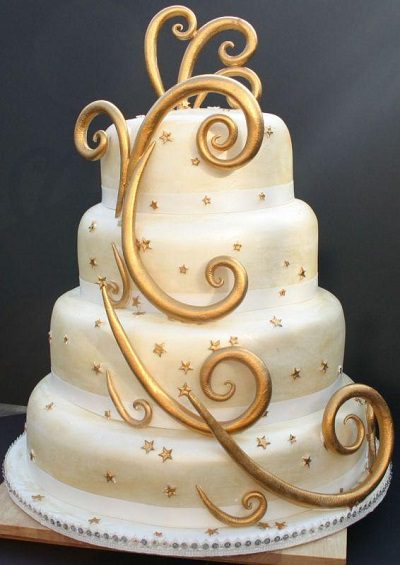 tiered gold wedding cake design