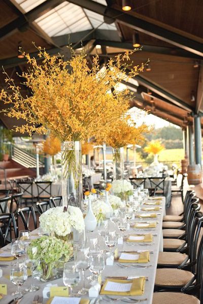 yellow flowers branches fall wedding decor