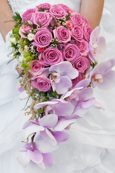 cascade rose orchid wedding bouquet