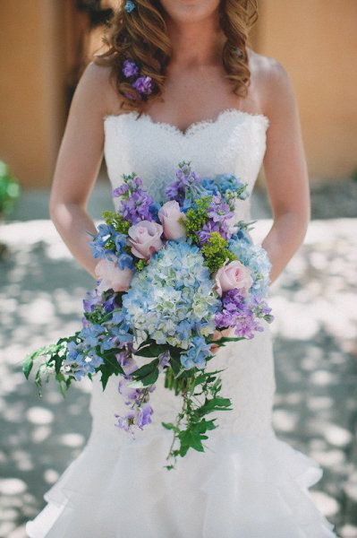 lavender light blue wedding flower bouquet