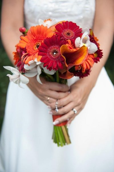 orange red posy wedding bouquet