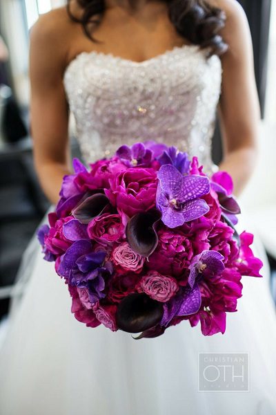 purple magenta wedding flower bouquet