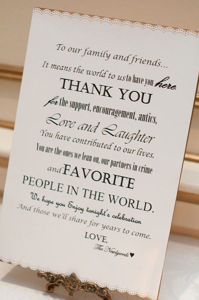 thank you note wedding welcome bag