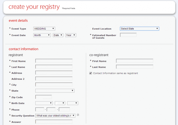 creating an online wedding registry