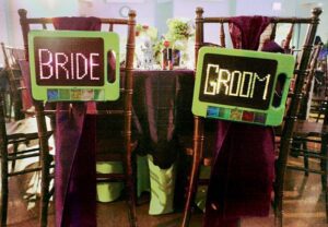 fun bride groom chair signs