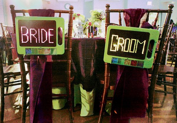 fun bride groom chair signs
