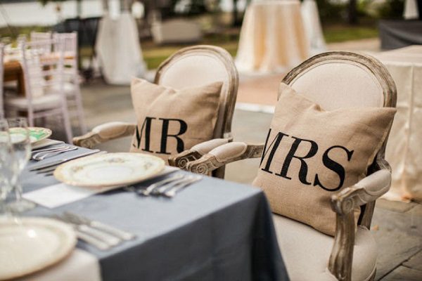 Mr Mrs chair pillows outdoor wedding