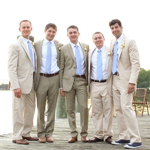 beige groomsmen suits spring wedding colors