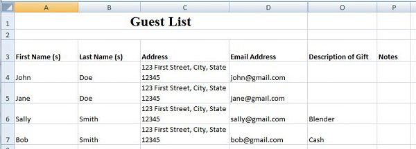 organizing wedding guest list